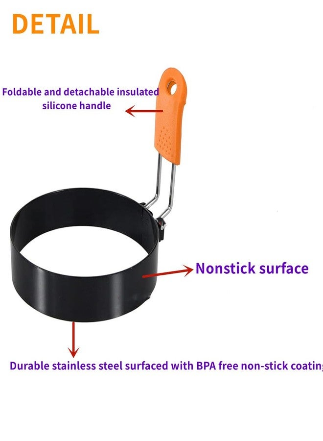 Bepisof 2pcs 3.5" Nonstick,Stainless Steel Round Fried Egg Rings with Orange Silicone Handle,Egg Mold Cooker Ring For Breakfast,Mini Pancakes, and Fried Eggs - Image 3